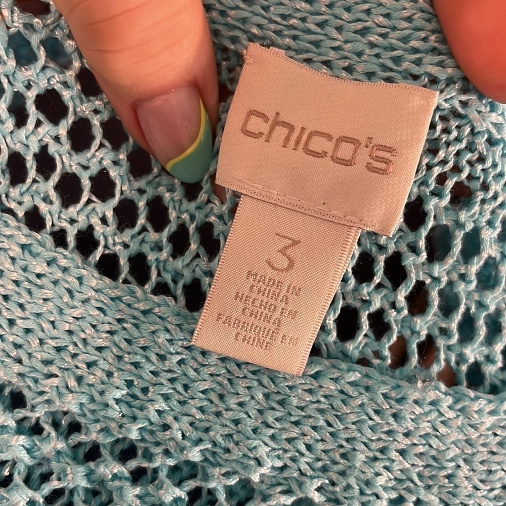 Chico’s Crochet Textured Sweater Open Weave Airy Short Sleeves Chicos 3 XL - Picture 8 of 12